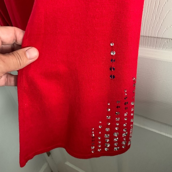 INC RED SWEATER WITH BLING SLEEVES - Picture 6 of 6